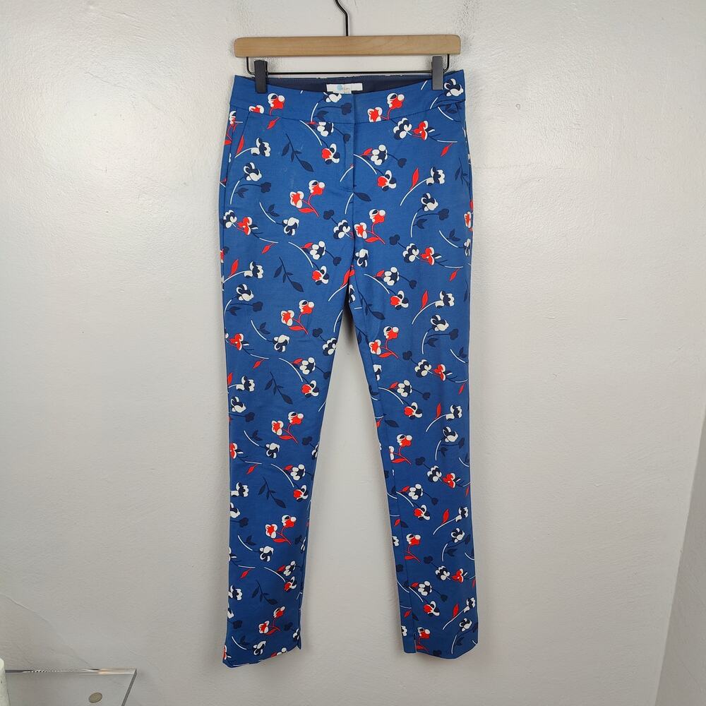 Boden Richmond 7/8 Pants Womens 4L Long Length Blue Red Floral Print AOP Chinos